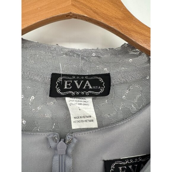 eva Elegant Gray Chiffon Dress Sequined Jacket Set  Womens Size large Formal - Picture 3 of 5